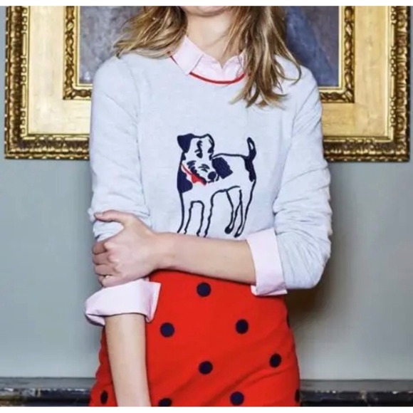 Boden Sweaters - Boden Womens Oatmeal Wool Cotton Fox Terrier Dog Intarsia Sweater Red Trim M